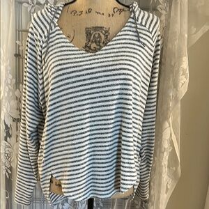 Lucky Brand Striped V-Neck Women's Top with Hood